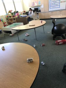Classroom with recyclables. 