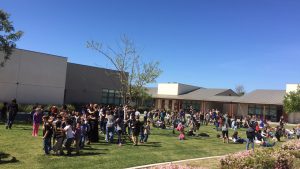 Students filled the campus quad during the open house snake.