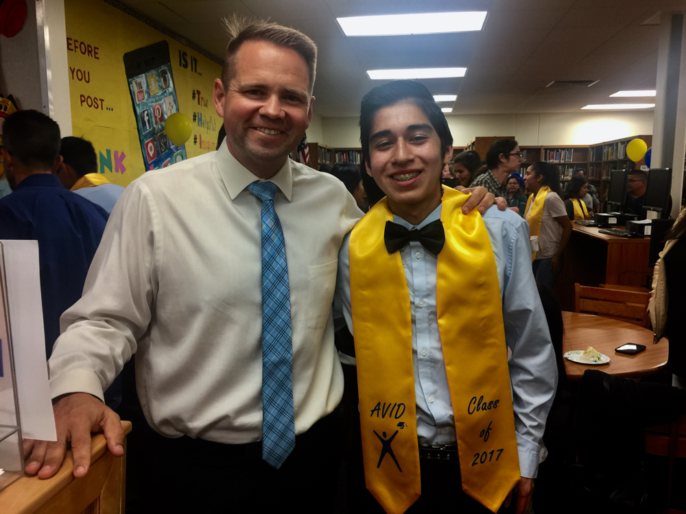 Kraemer Middle School principal with AVID senior at Valencia High.