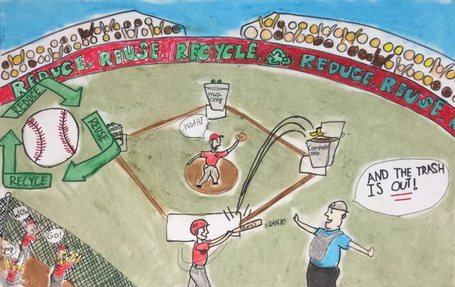 Angela Flores' poster illustrating how to "bat against waste."