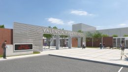 Valencia High School front of campus pictured.