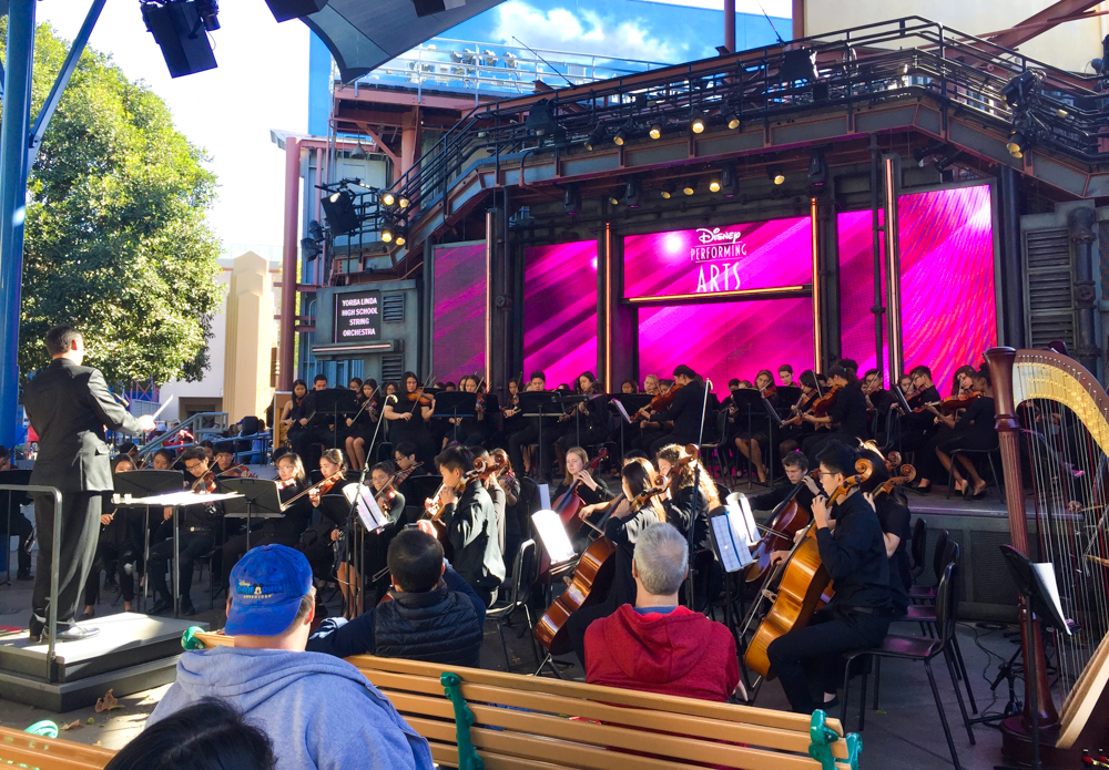 Yorba Linda's orchestra performing at Disney's California Adventure.