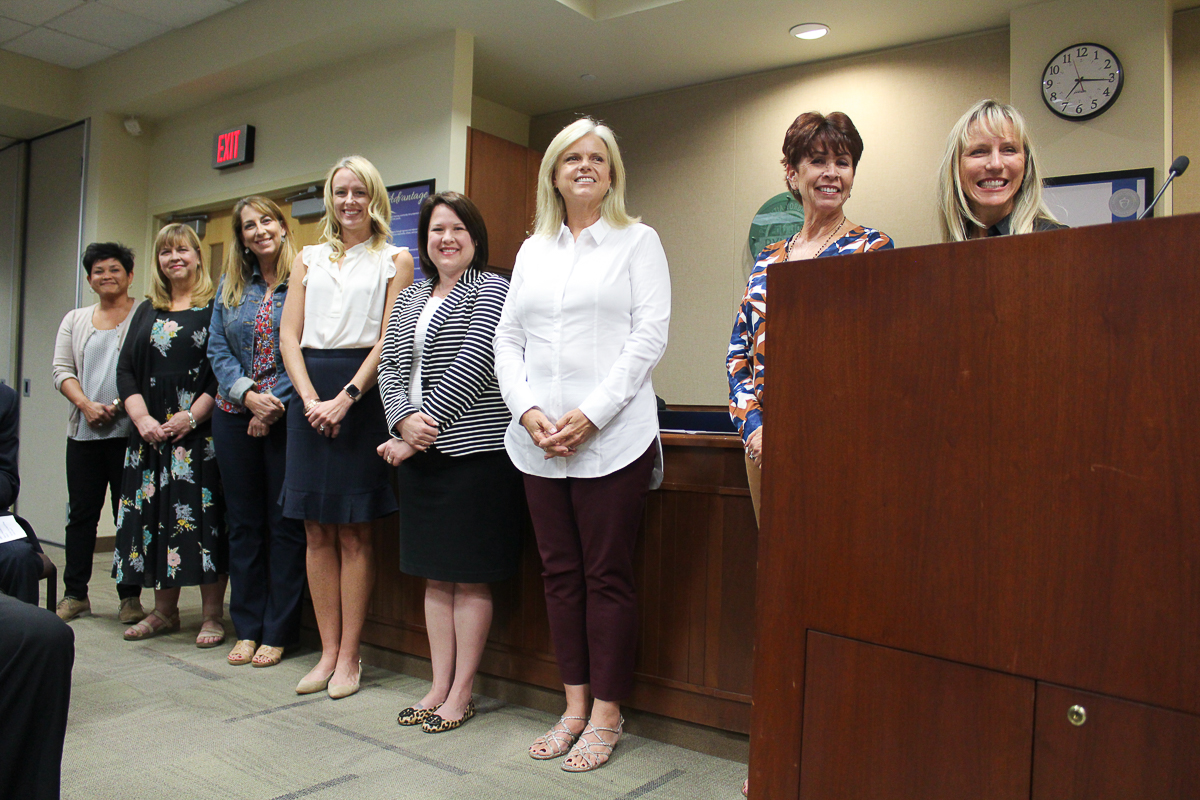 Representative's from Golden Elementary School stand as they're being recognized for earning the title of 2018 National Blue Ribbon School.