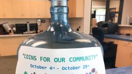 Coins for Our Community jar at Valadez Middle School.