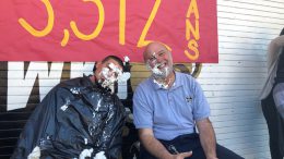 Assistant Principal Dupont (left) and Principal Joey Davis (right) agreed to be pied if their student body raised over 1,000 canned food items for National Honor Society's recent drive.