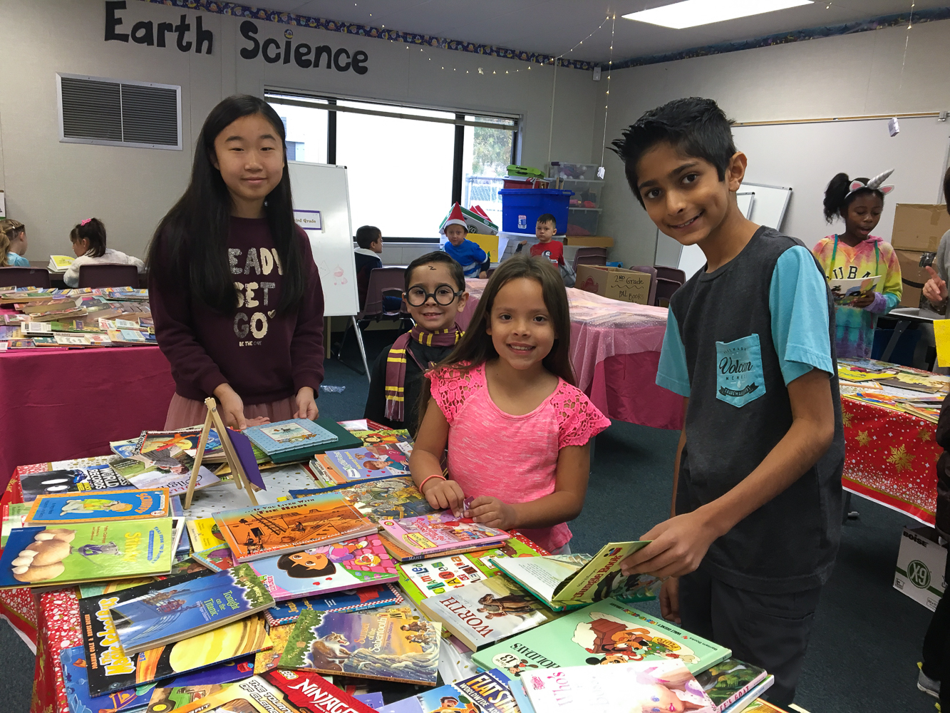 Woodsboro Elementary School students with book boutique.