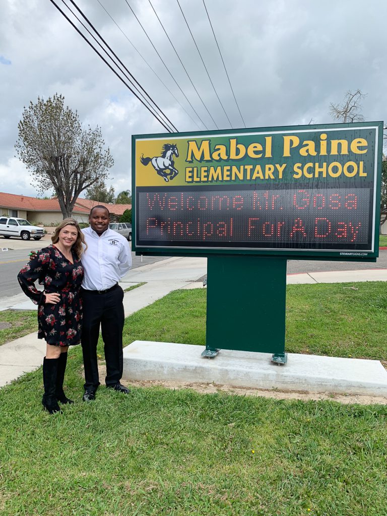Mabel Paine Elementary School's Principal for a Day, Mr. Gosa, with Principal Melanie Carmona.