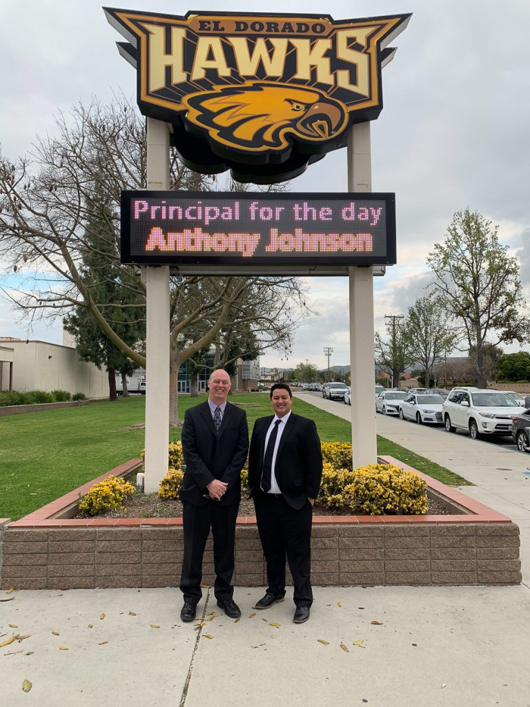 El Dorado High School's Principal for a Day, Anthony Johnson, with Principal Joey Davis.