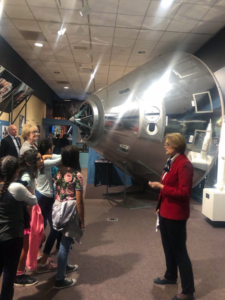 Glenview Elementary School students tour the Apollo 11 exhibit at the Richard Nixon Presidential Library and Museum.