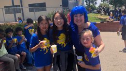 Principal Alison DeMark with students during the Golden Elementary School National Blue Ribbon award celebration on June 5.