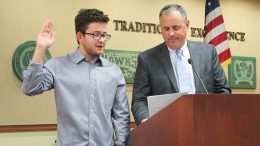 Nathan taking his Oath of Office at the July 9 Board of Education meeting with PYLUSD Superintendent, Dr. Greg Plutko.