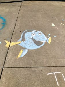 One of Ruby Drive's many chalk art creations around campus.