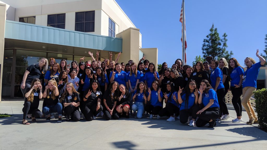 Teacher Pathway students pose after a long day of professional development at the second annual Placentia-Yorba Linda Unified School District Sparking Joy Conference on October 18, 2019.