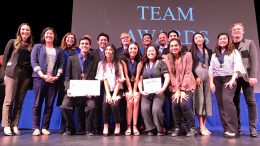 Valencia High School's 2020 Academic Decathlon team on stage at the competition awards ceremony on Friday, February 7. The Tigers earned 4th place overall in the competition and will advance to the state tournament in March.