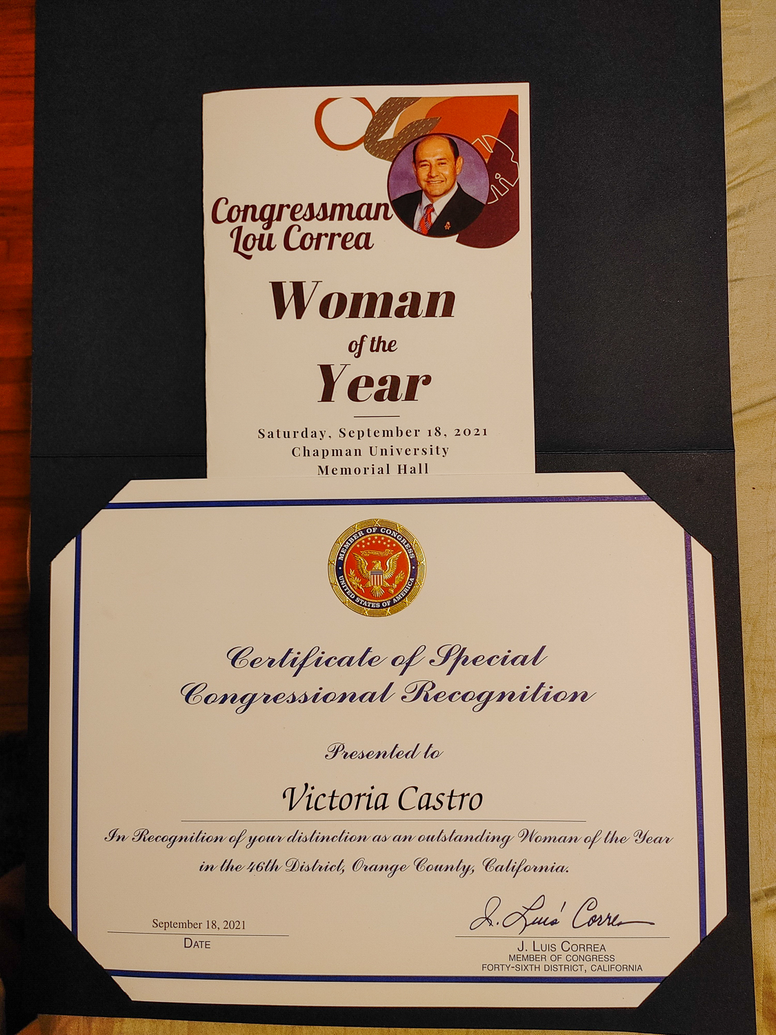 Vicky Castro's award.