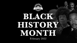 Black History Month graphic featuring Dr. MLK, Ruby Bridges, Frederick Douglass and other prominent Black figures.