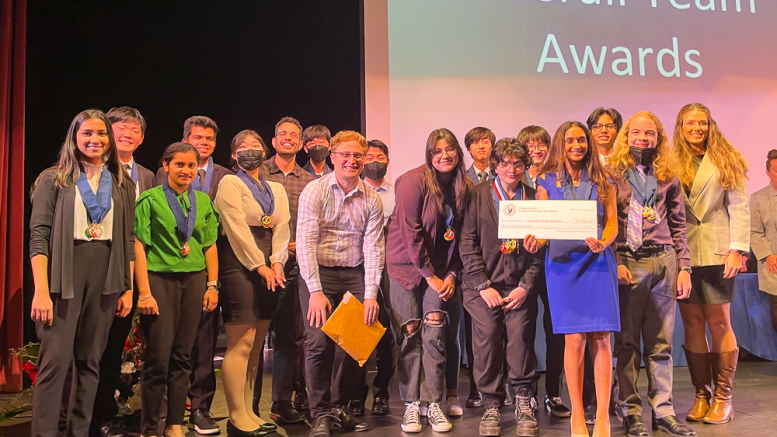 Valencia High School's Orange County Academic Decathlon team at the competition awards ceremony on February 10, 2023.