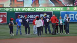 PYLUSD employees of the year on the field at Angel Stadium.