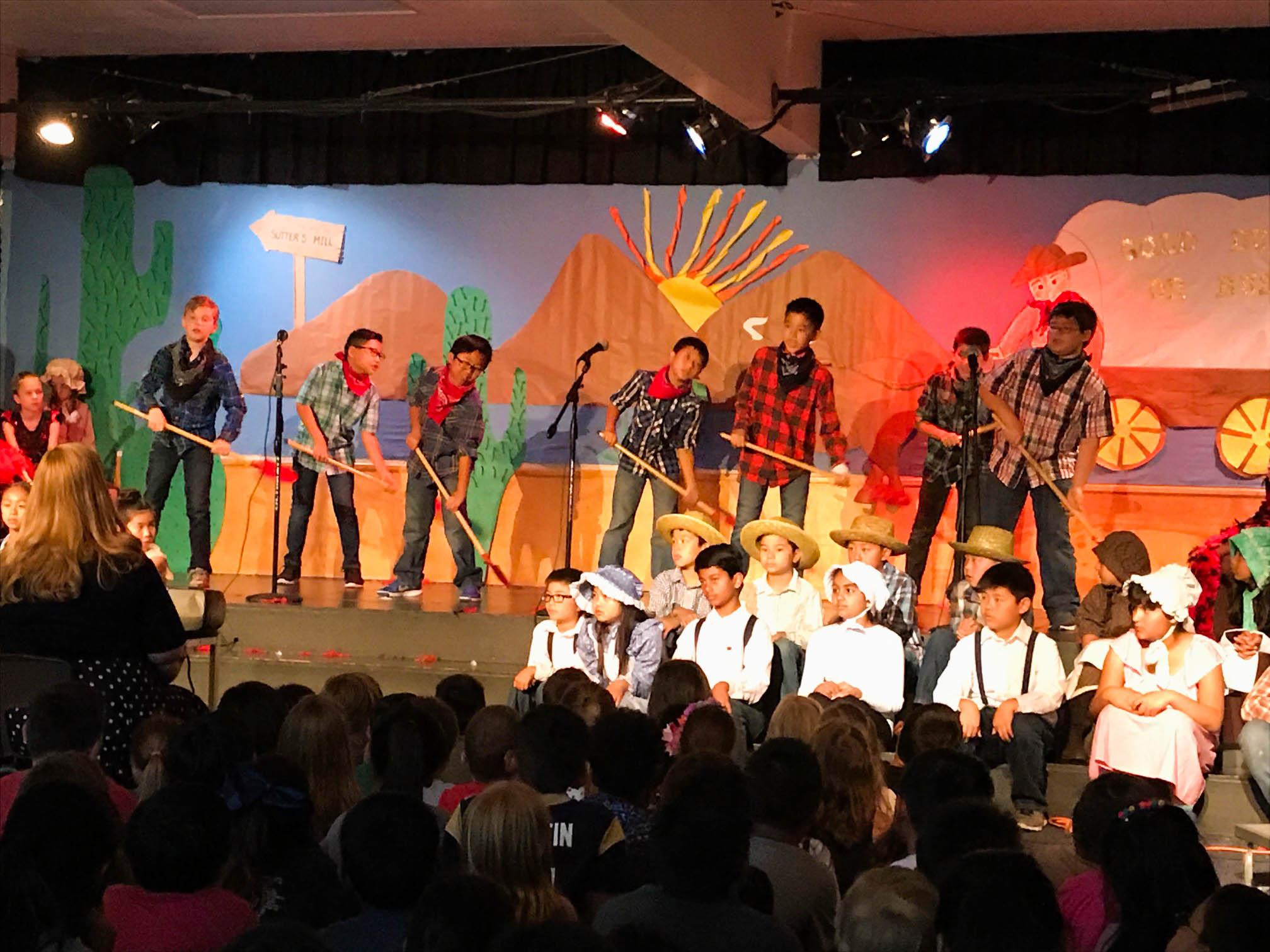 Golden Elementary students performing a gold rush show.