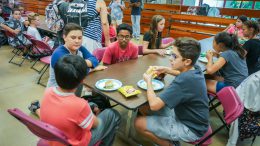 Bernardo Yorba Middle School new students mingle at lunch.