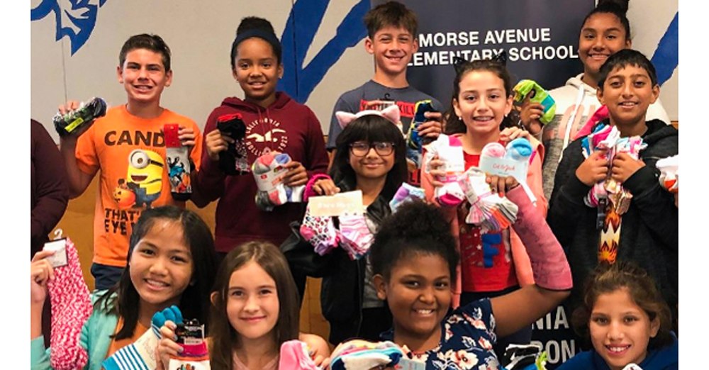 Morse students with donated socks.