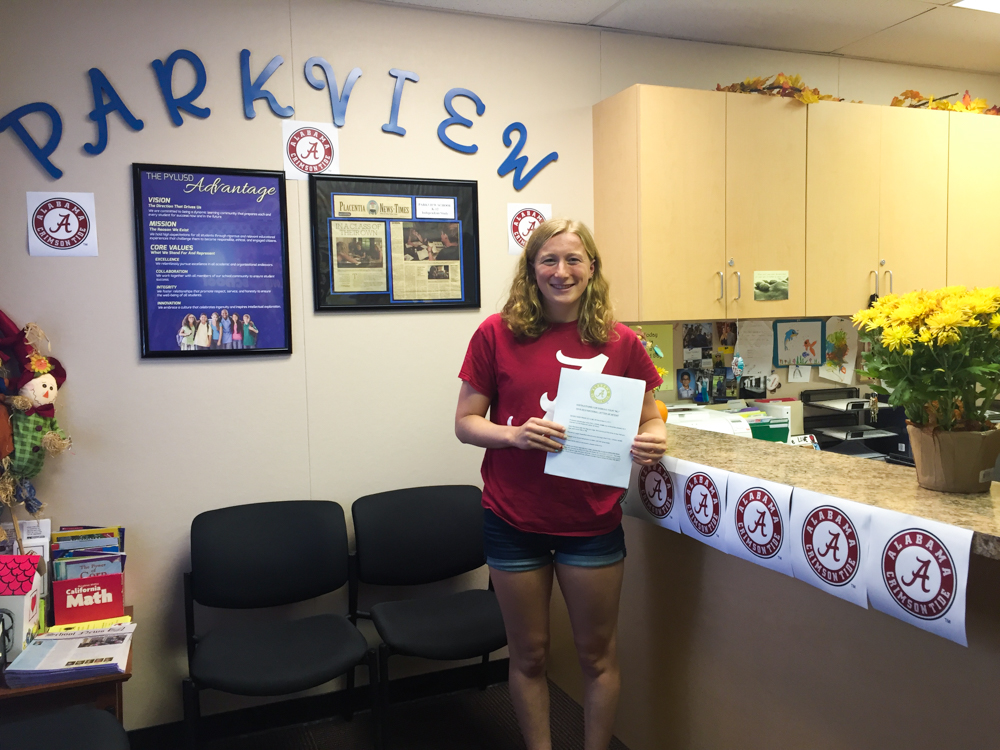Parkview student signing her letter of intent to swim for the University of Alabama.