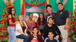 Valencia High students taking pictures with Santa.