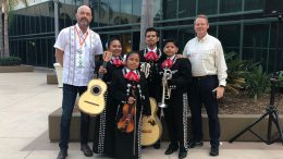 Mariachi Los Hermanos Morales is pictured with Jon Matson (left) and Rick Reigel (right).
