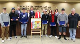 Mr. Jim Fox (far right) pictured with his El Dorado High School cabinetry students, Trustees, and Dr. Greg Plutko. Mr. Fox was presented the "You Are The Advantage" award on February 5, 2019.