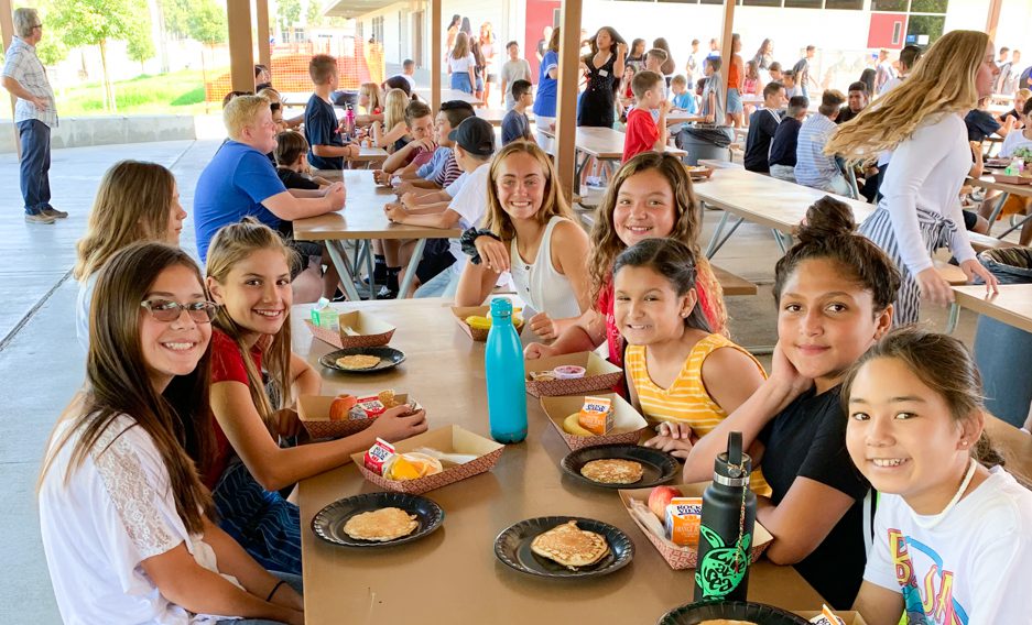 Yorba Linda Middle School students enjoying pancakes on the first day of the 2019-2020 school year.