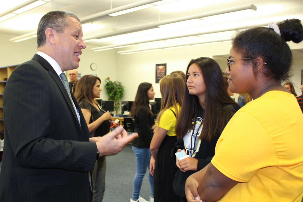 ED LAW freshman network with Placentia-Yorba Linda Unified School District Assistant Superintendent of Human Resources, Rick Lopez, at the event.