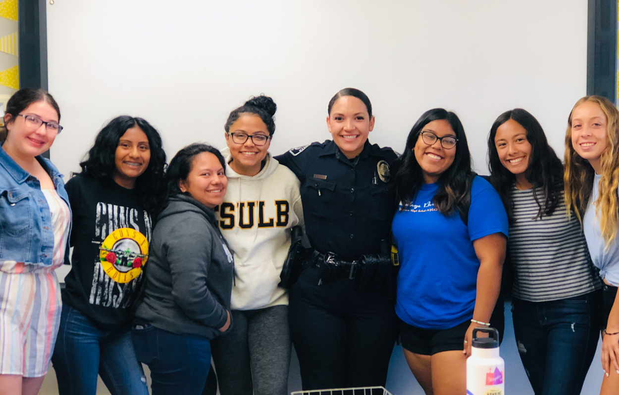 Valencia AVID seniors with Placentia PD officer.