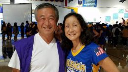 Mrs. Wendy Umekubo is pictured with husband Mr. Leonard Takahashi at Valencia High School in 2019.