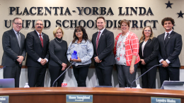The Board of Education recognized Rio Vista Elementary School Noon Duty Supervisor Valerie Hibbard with the You Are the Advantage Award at a meeting on November 14, 2023.